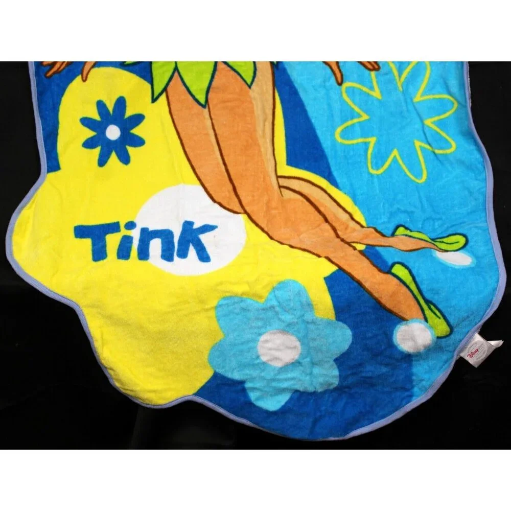 Disney Store Tinkerbell Beach Towel Fun Shape Early 2000s Tink Blue Retro 60s